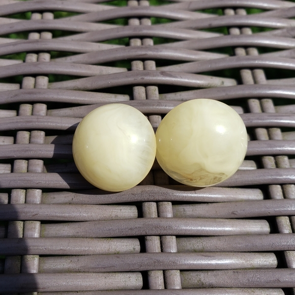 Clear and Off-White Marbled Lucite Dome Earrings